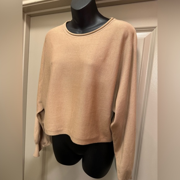 MEROKEETY Women's Tan Crewneck Cropped Sweater size L - Picture 6 of 16